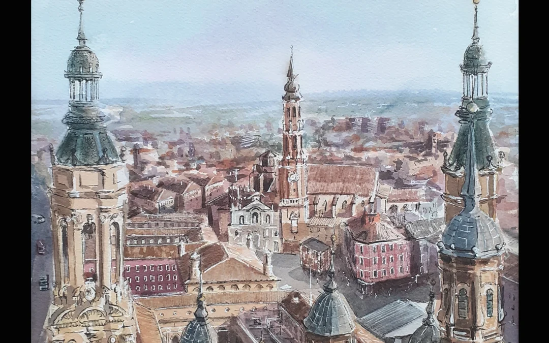 Acuarela Basílica del Pilar Zaragoza 26×36