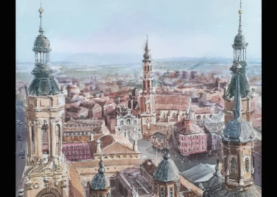 Acuarela Basílica del Pilar Zaragoza 26×36